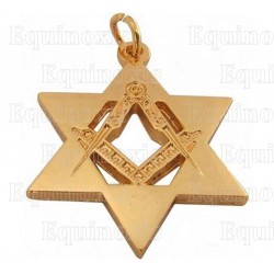 Colgante judaico – Estrella de David con escuadra y compás – Oro brillante