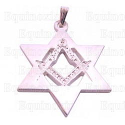 Colgante judaico – Estrella de David con escuadra y compás – Plata brillante