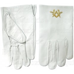 Gants maçonniques cuir blanc – Equerre et Compas dorés – Taille XXXL – Brodés main
